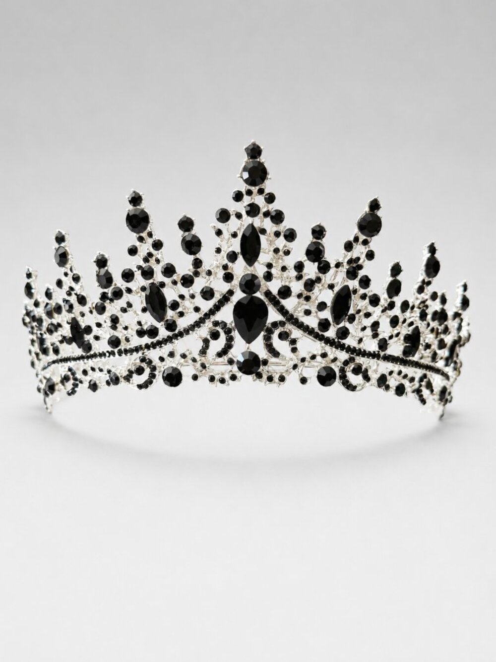 Black Rhinestone Tiara, Silver Gothic Crown for Wedding, Prom, Pageant Headpiece
